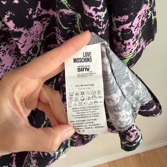 Love Moschino Paint Splatter Tee Shirt Dress - Black/Green/Purple - US Size 2 - Picture 5 of 10